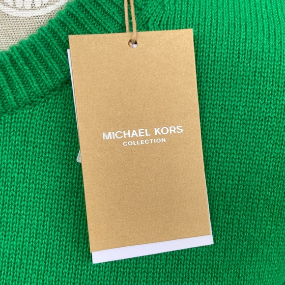 NWT Michael Kors Collection Cashmere Blend Garden Green and Navy Stripe Sweater - Picture 2 of 8